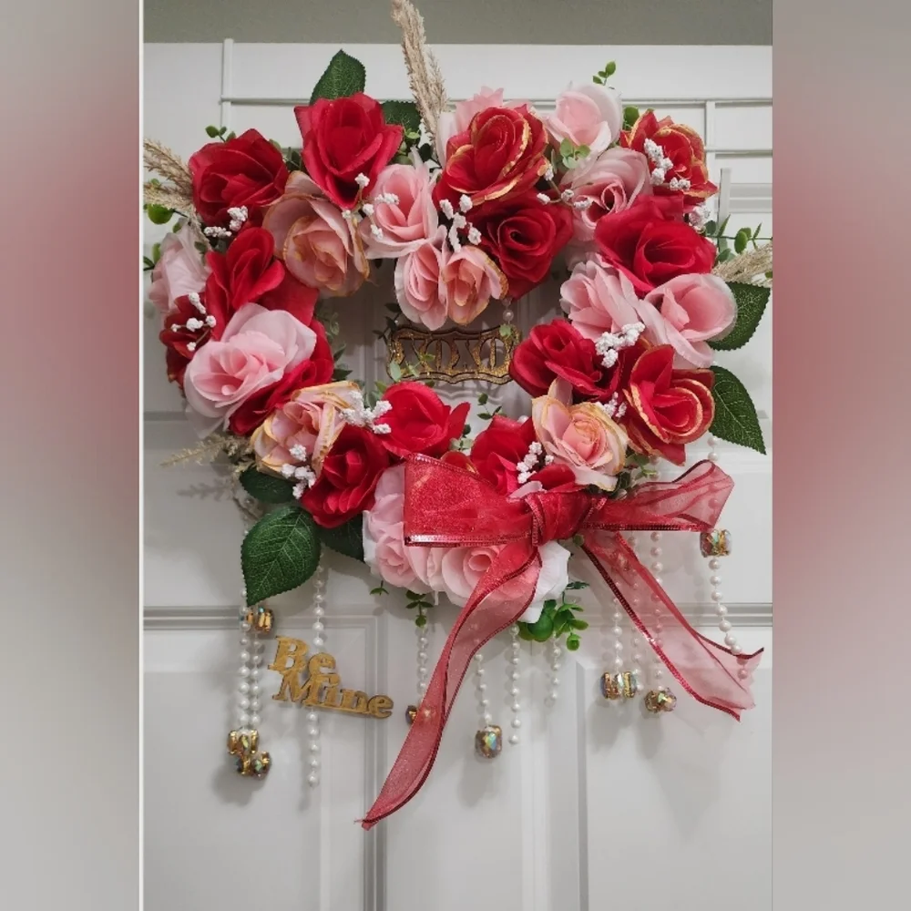 Valentine's Day Red and Pink Rose Wreath